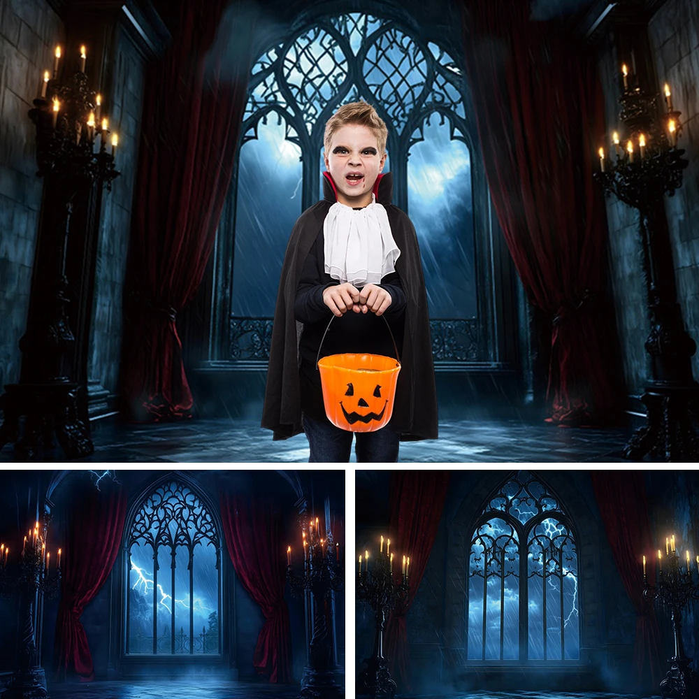 

Halloween Lightning Night Backdrops for Photography Terrible Castle Arch Trick or Treat Party Baby Photo Photographic Background