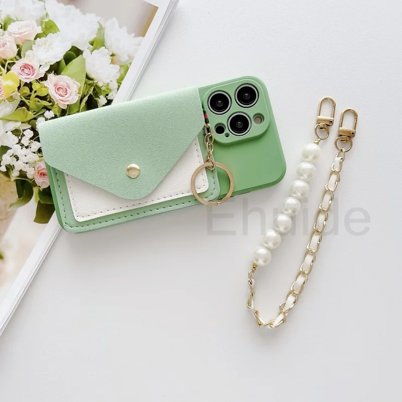 Parel Armband Case voor Samsung Galaxy S25 Ultra S24 FE S23 Plus S25 Rand A36 A16 Lederen Portemonnee Kaart Korte Band siliconen Cover