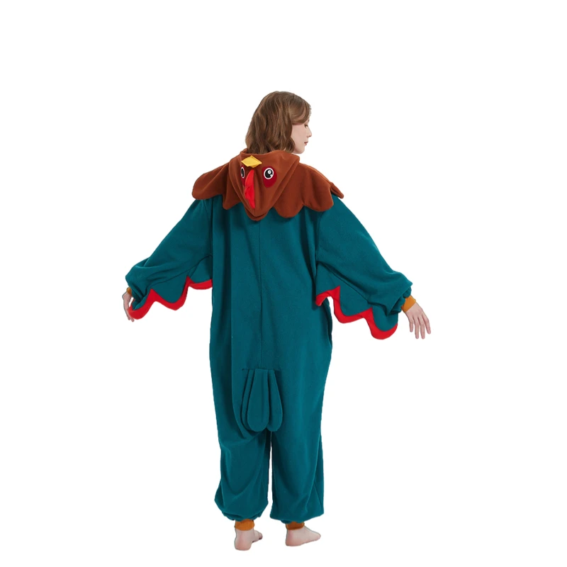 Zipper Green Rooster Adult Animal Kigurumi Fleece Onesie Pajamas Masquerade Cartoon Costume Halloween Party Cosplay Jumpsuits