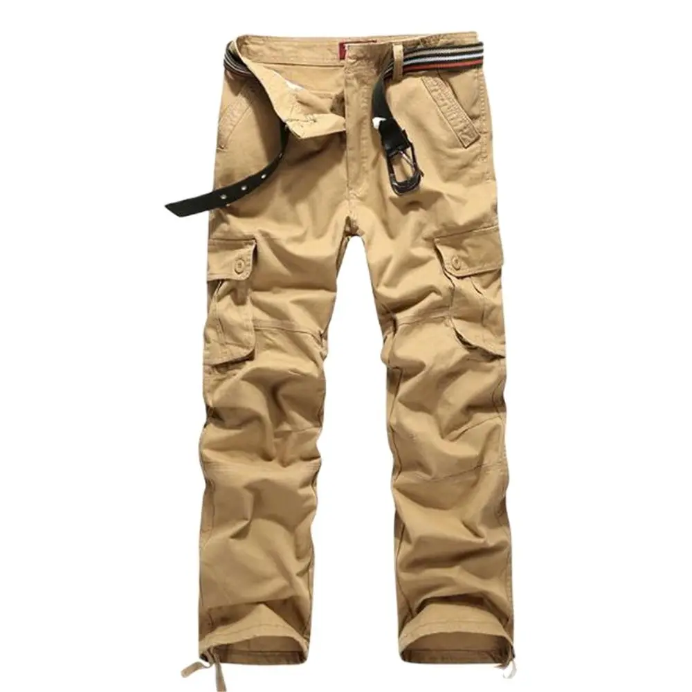 Mens Multi-Pocket Trousers Male Loose Safari With Many Pockets Pants 100% Cotton Straight Multi Pocket Capris Cargo