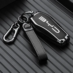 Key Case Cover for BYD Song Plus Atto 3 Han EV Tang DM Qin Seal Dolphin Leather Metal Remote Fob Holder Keychain Car Accessories