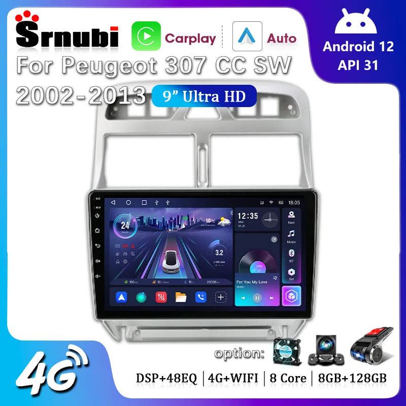 

Srnubi Android Wireless Carplay Auto Car Radio for Peugeot 307 307CC 307SW 2002 - 2013 2Din RDS Stereo Multimedia Player GPS DVD