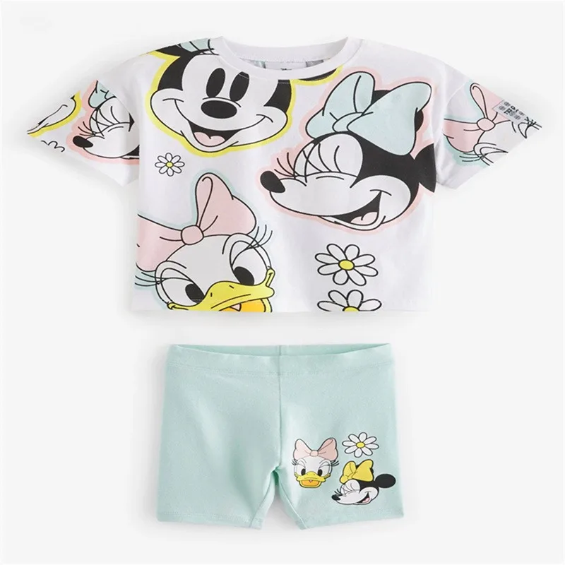 Summer Kids Girl Sets Cartoon Mickey Minnie Donald Duck Cotton T-shirt and Shorts Children Casual Outfits Q2033