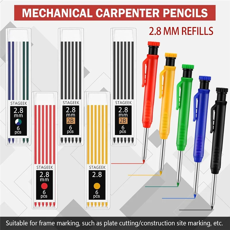 Mechanical Pencil Set 22 Pieces Includes 78 Refills, Sharpener, Long-Nib Markers For Carpenters