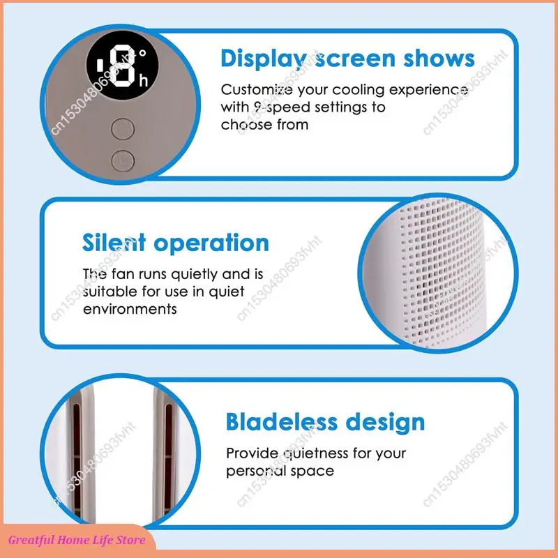 AT59 Portable Bladeless Fan Portable Mini Cooler For Camping 9-Speed Silent Ventilator