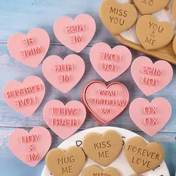 Moule à biscuits de la saint-valentin, en forme de cœur d'amour, gaufrage pour décoration de gâteau de fête de mariage, outils de cuisson, 10 pièces