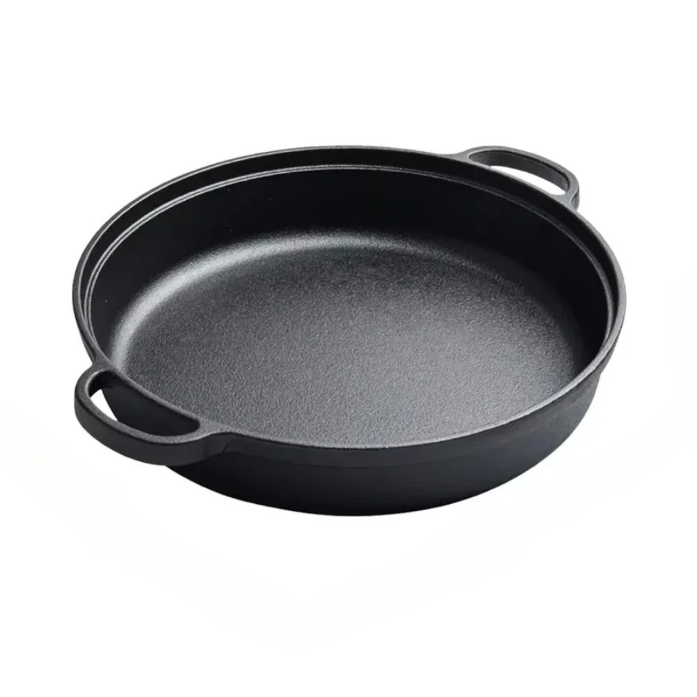 

Круглая сковорода с антипригарным покрытием, чугунная сковорода с двойными ручками для домашнего приготовления пищи на открытом воздухе, сковорода для кемпинга, кухонные аксессуары