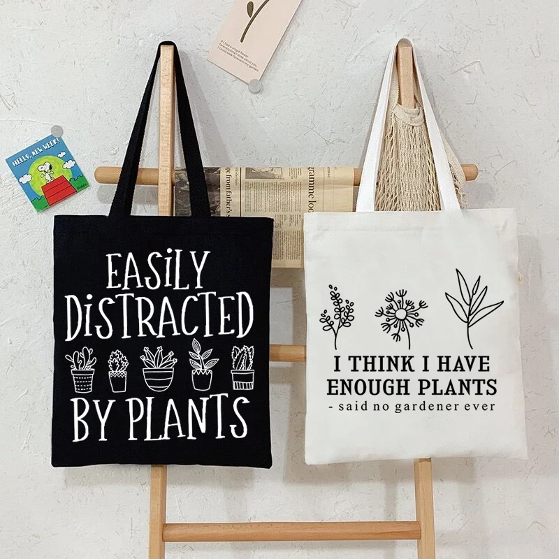 

Shoulder Bag "I Think I Have Enough Plants" Canvas Tote Bag Women Letter Plant Series Teen Shopping Bag Gardener Female Handbags