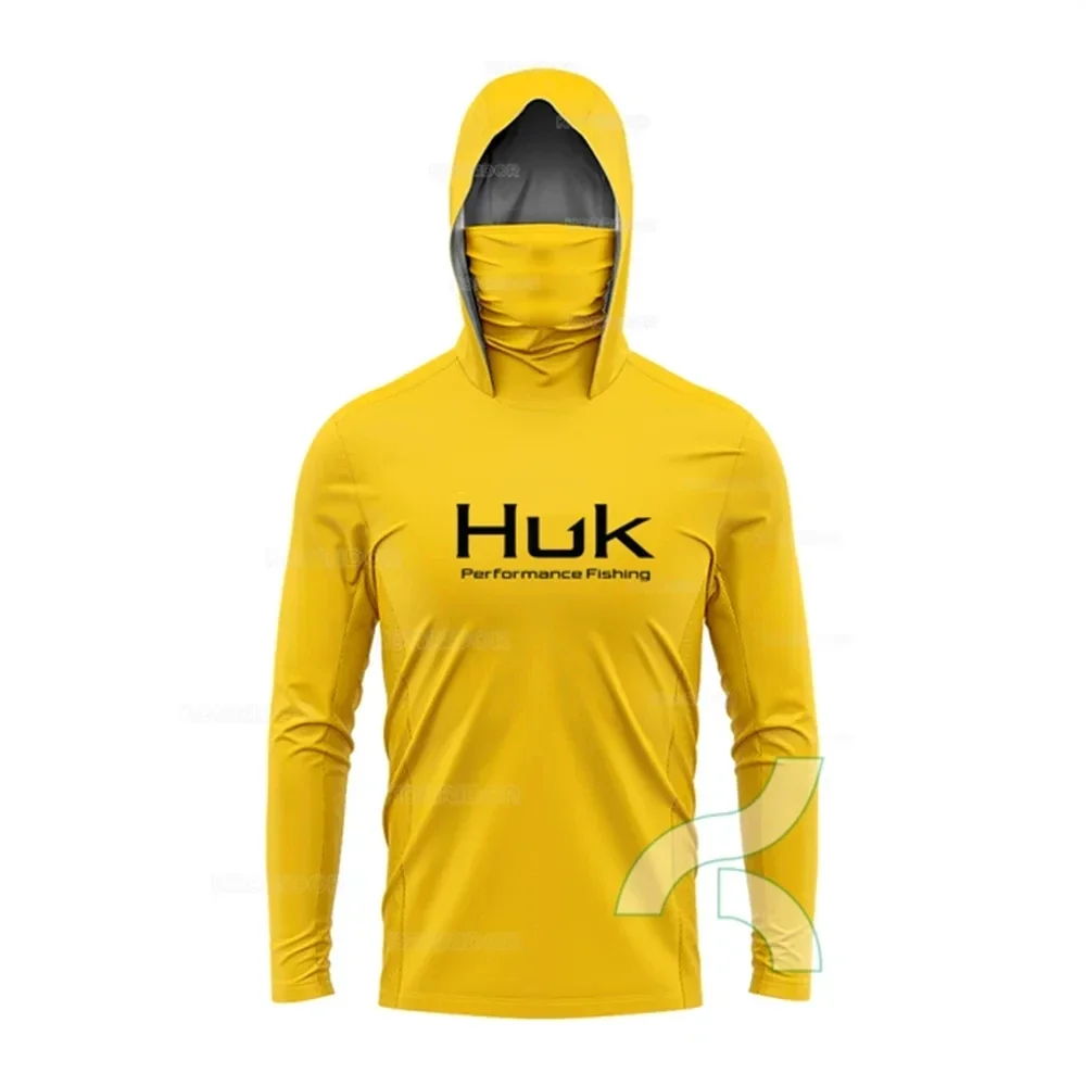 

HUK Fishing Shirt Long Sleeve Anti-UV Fishing Hooded Shirts With Face Mask Fish Clothing Outdoor Sun Protection T-shirts UPF 50+