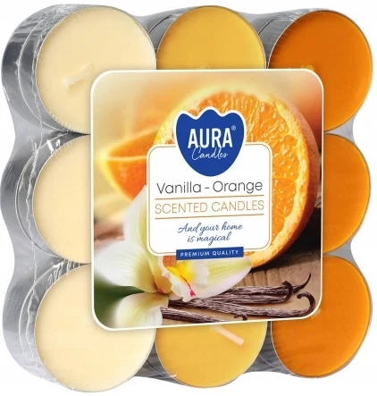 Kaarsen theelichtjes paraffineverwarmers Vanille Oranje 18 stuks Aura