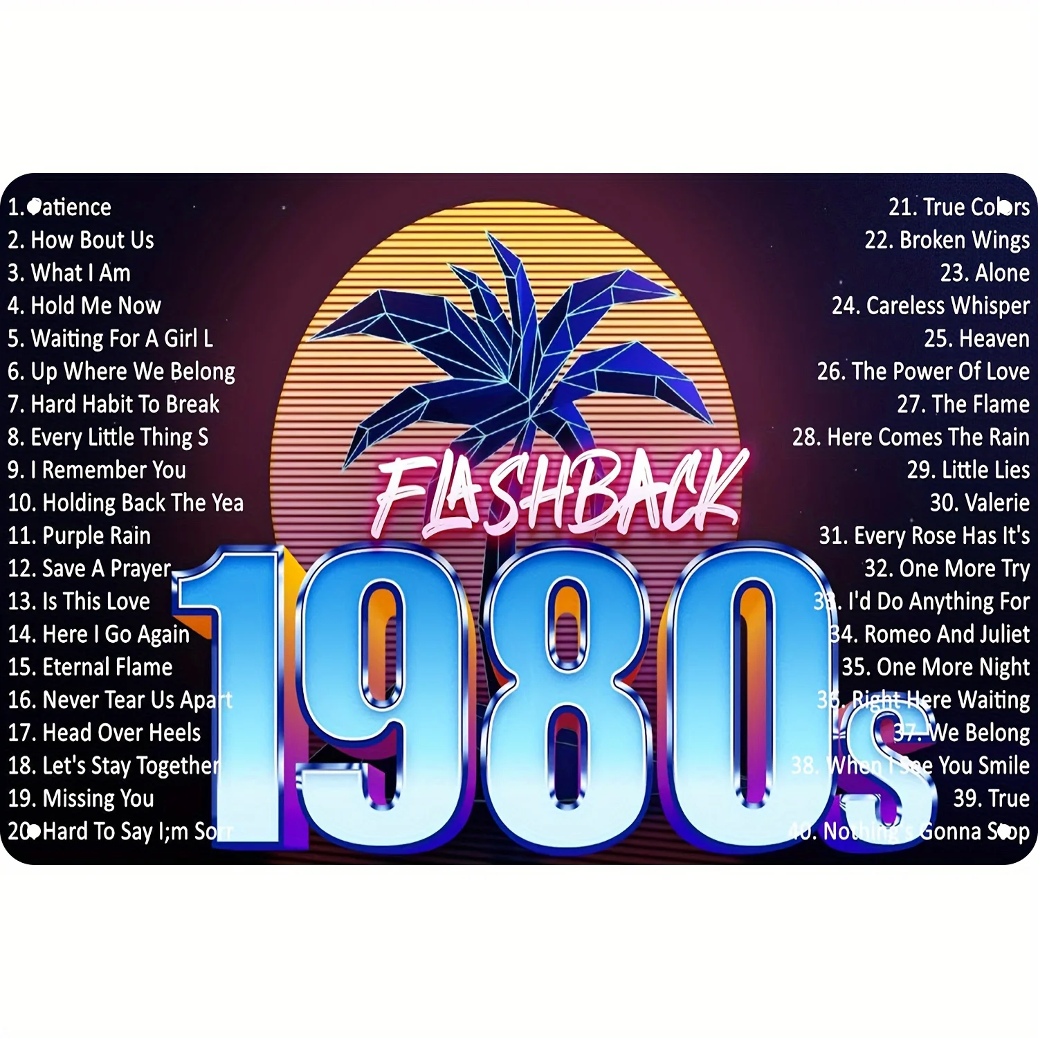 

Retro 1980S Neon Metal Tin Sign - Classic Song List, Vintage Style For Man Caves, Bars, Home Decor, 8X12 Inches, Durable
