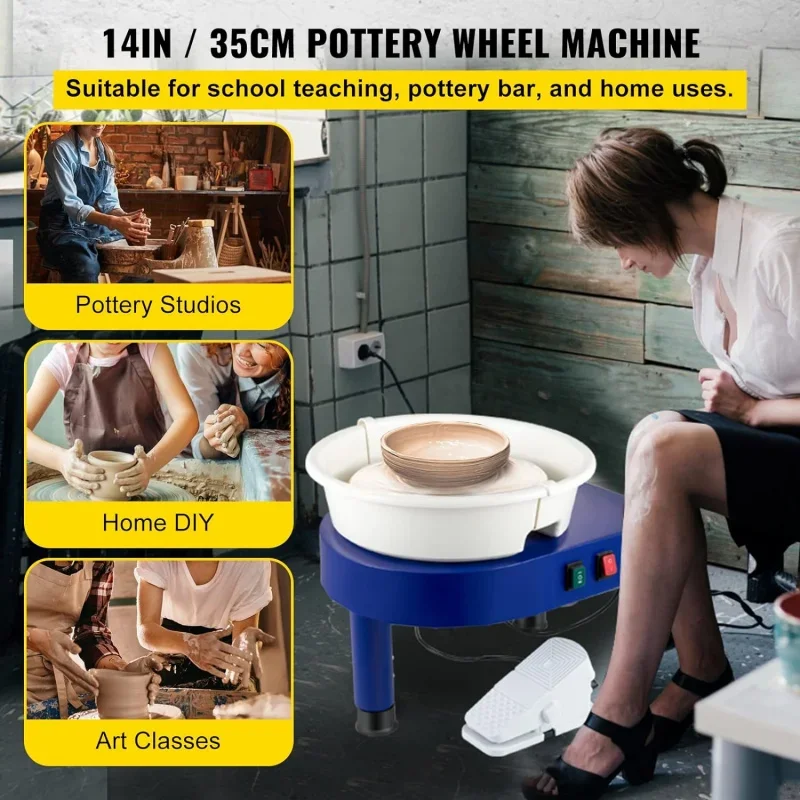 Pottery Wheel,14in Ceramic Wheel Forming Machine,0-300RPM Speed 0-7.8in Lift Table Electric Clay Machine,Foot Pedal Detachable