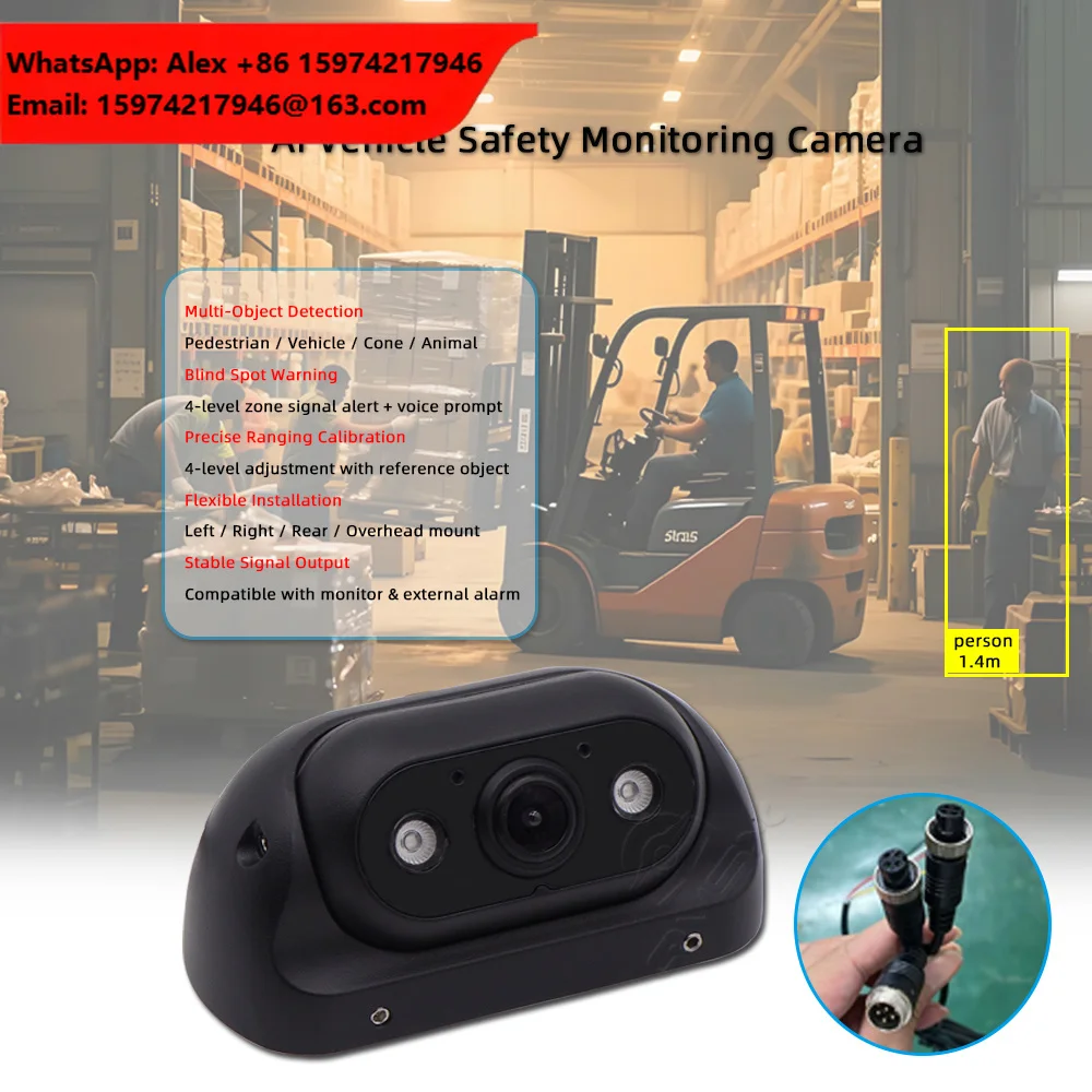 AI Blind Spot Detection Camera Pedestrian Vehicle Cone Animal Ranging Calibration Safety Warning Camera For Truck Forklift