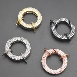 5pc High Quality Paved CZ  Round Circle Spring Necklace Clasps Rose Gold Silver Gun Metal Color DIY Jewelry Finding Connectors