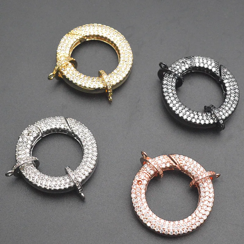 5pc High Quality Paved CZ  Round Circle Spring Necklace Clasps Rose Gold Silver Gun Metal Color DIY Jewelry Finding Connectors