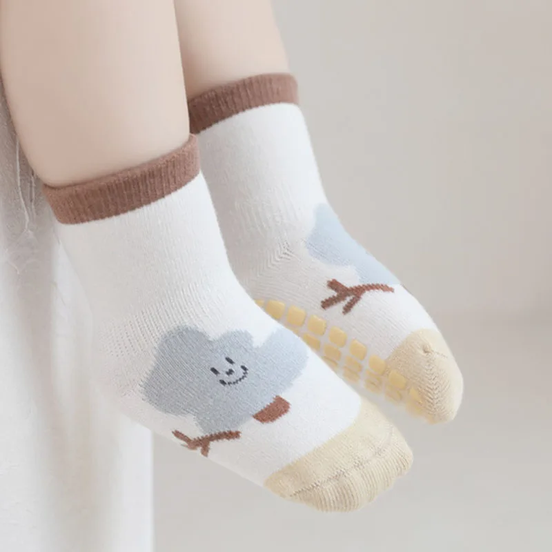 3 Pairs/Lot New Baby Floor Socks Full Sole Rubber Non-Slip Kids Socks Cute Cartoon Letter Baby Toddler Socks For Boys And Girls