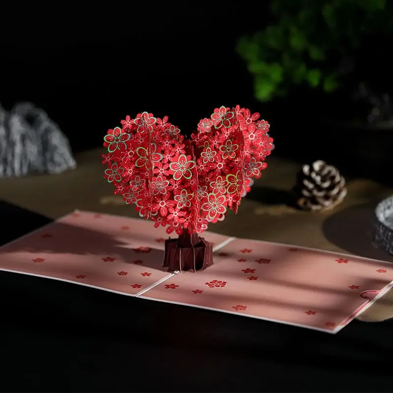 3D Foldable High end Paper Carving Handwritten Blessings for Holidays, Wedding, Handmade Heart shaped Blessing Cards