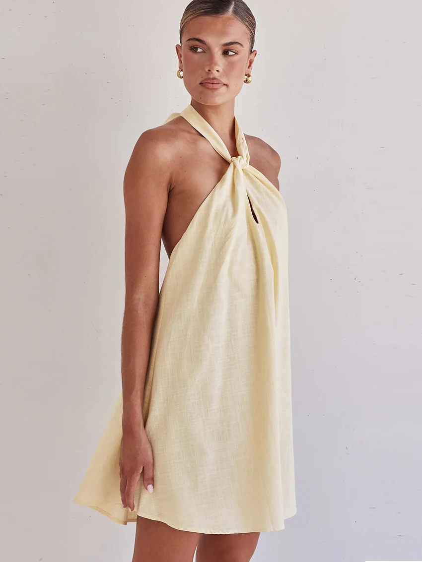 Marthaqiqi Casual Femme Nightgown Sleeveless Sleepwear Backless Nightie Halter Nightwear Backless Pajama Mini Dress Home Clothes