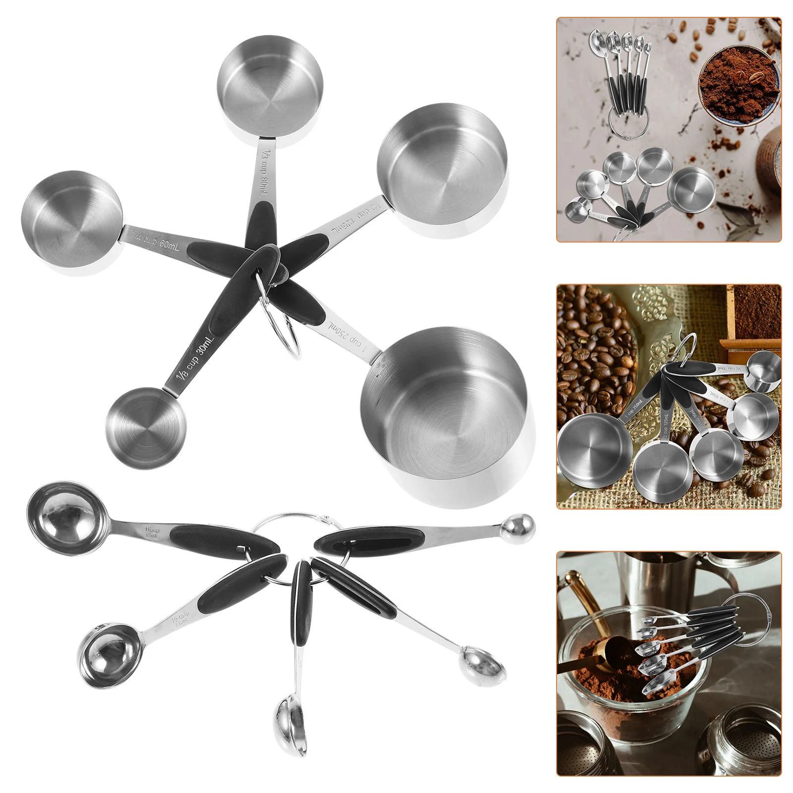 

1Set Measuring Cups Spoons Set Kitchen Baking Accurate Measurement Stylish Design Easy Read Markings Flour Sugar Coffee Tea