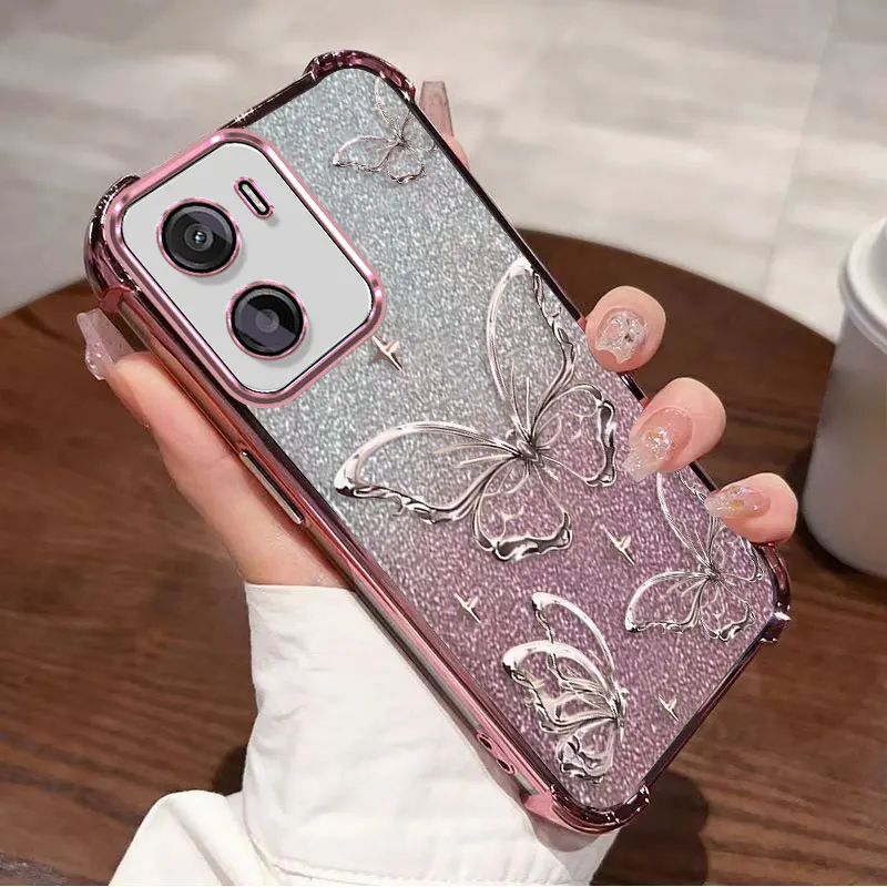Glitter Plating Protective Cover For Motorola Moto G06 Power Case Flxebile TPU Four-corner Shockproof Butterfly Fundas view 4