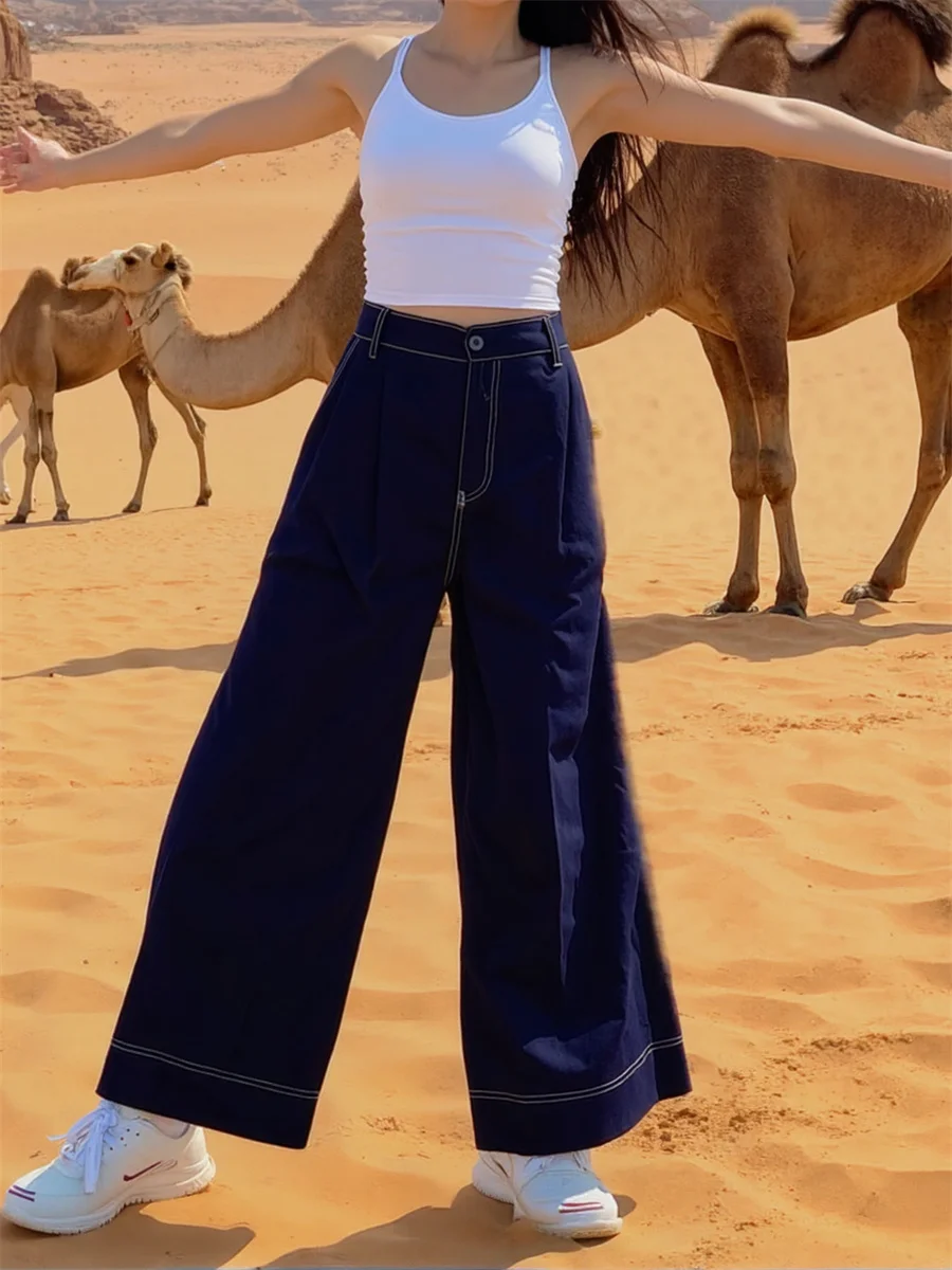 

Мешковатые широкие джинсовые джинсы, женские отбеленные потертые потертые длинные эстетические повседневные винтажные брюки с высокой талией, женские свободные брюки