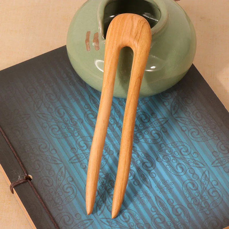 Peach Wood U-shaped Hairpin Ancient Style Hairpin Coiled Hair Tied Hair Wooden Hairpin Accessories Solid Wood Hairpin
