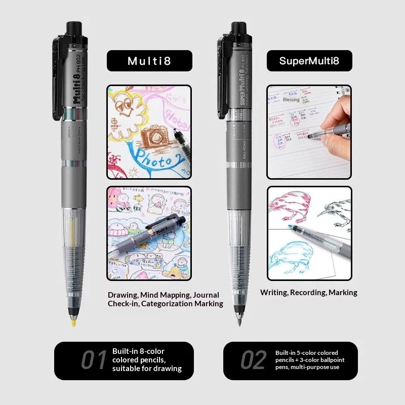 Pentel Multi 8 w 1 Kolorowy Ołówek Mechaniczny 2.0mm Wymienny Automatyczny Zestaw Ołówków do Szkicowania, Pisania i Rysowania — zdjęcie produktu 5