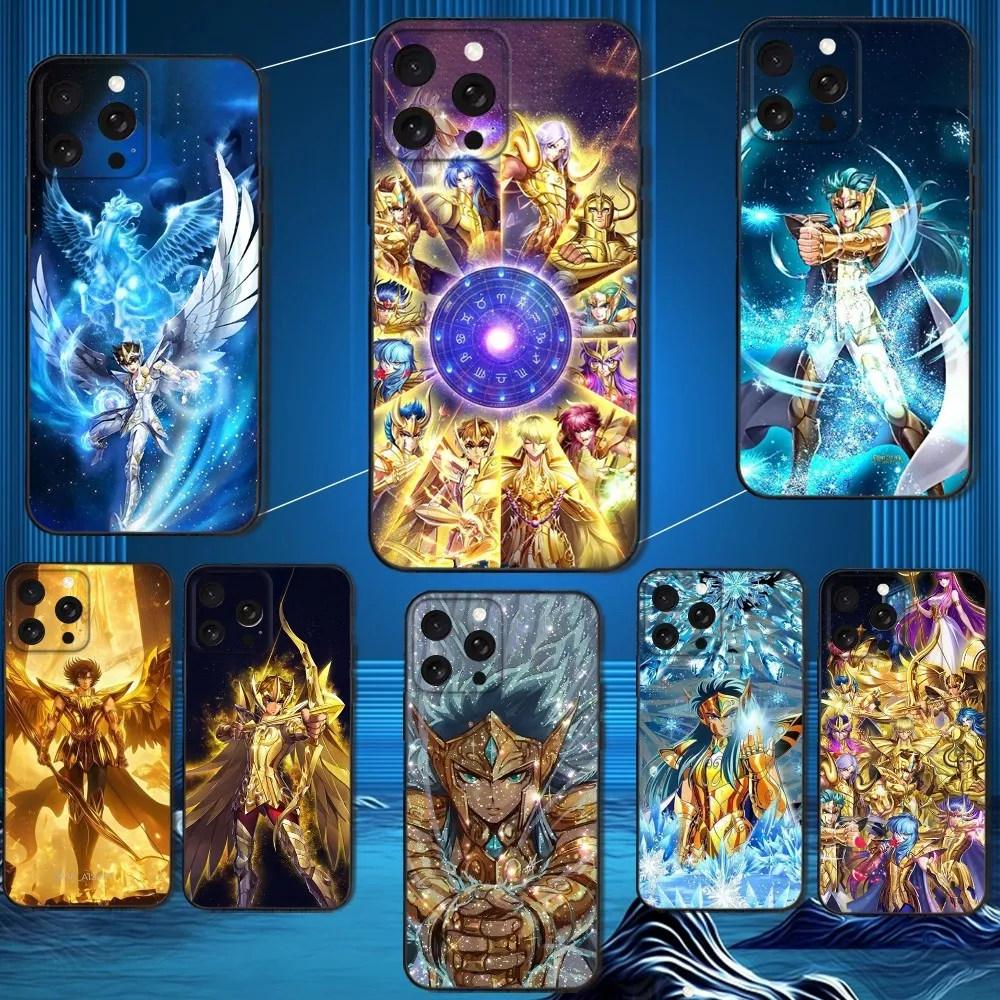 

S-Saint Seiya Knights Zodiac Phone Case For iPhone 16,15,14,13,12,11 Plus,Pro Max,XS,X,XR,SE,Mini,8,7,Soft Silicone Black Cover