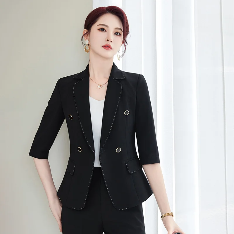 White Blazer with Mid-Sleeves Professional Suit Dress for Women High-End Business Commuting Hotel Front Desk Reception Beauty Sa