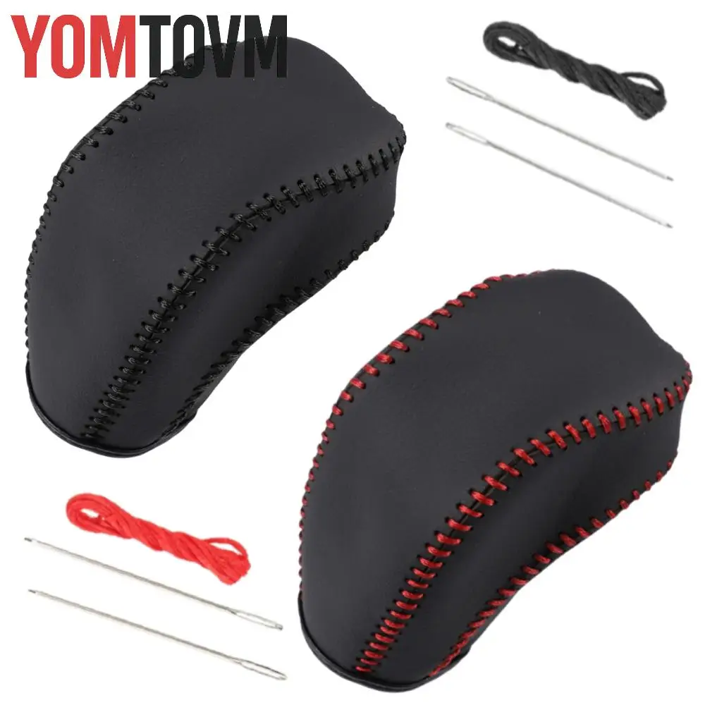 For Toyota Tacoma Automatic 2016-2022 Synthetic Leather Gear Shift Knob Cover Black / Red Thread