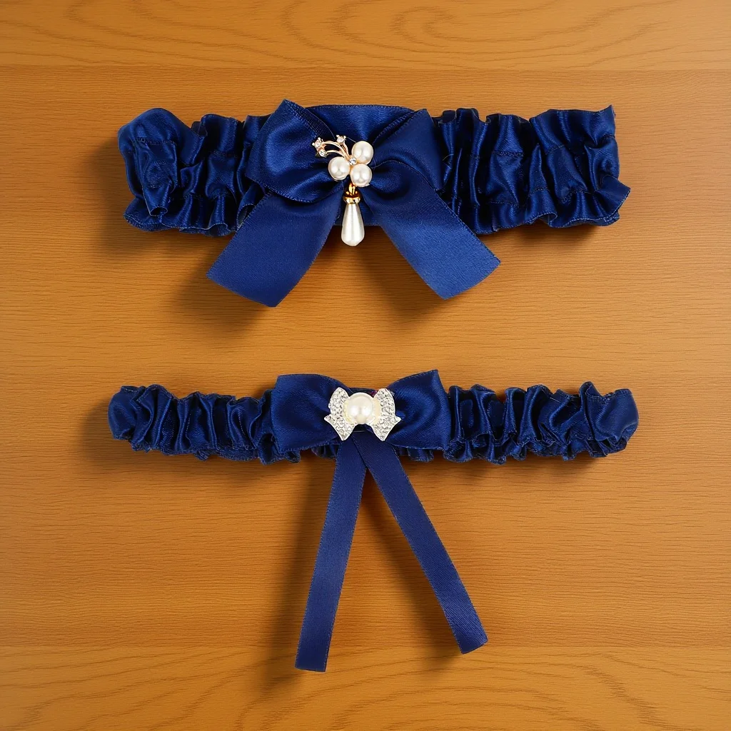 

2pcs Bridal Garters For Bride Elegant Pearl Wedding Leg Belt One Size Fits Most Cloth Material Stylish Prom Accessory