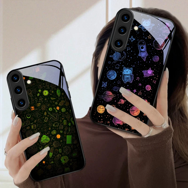 Violet Star River Pattern For Samsung Galaxy S26 Ultra S25 Edge S24 FE S23 Plus S22 S21 S20 S22+ S24+ S25 Black Glass Phone Case