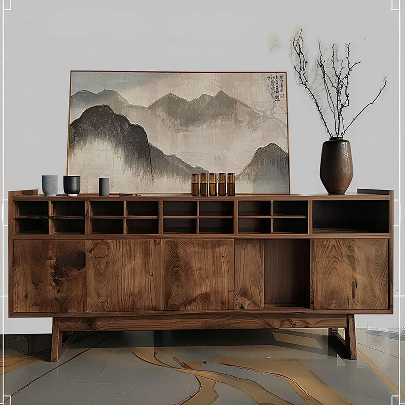 

Wabi Side Cabinet Teacup Rack Tea Room Shelf Retro Bogu Rack Solid Wood Locker Display Rack Entrance Cabinet