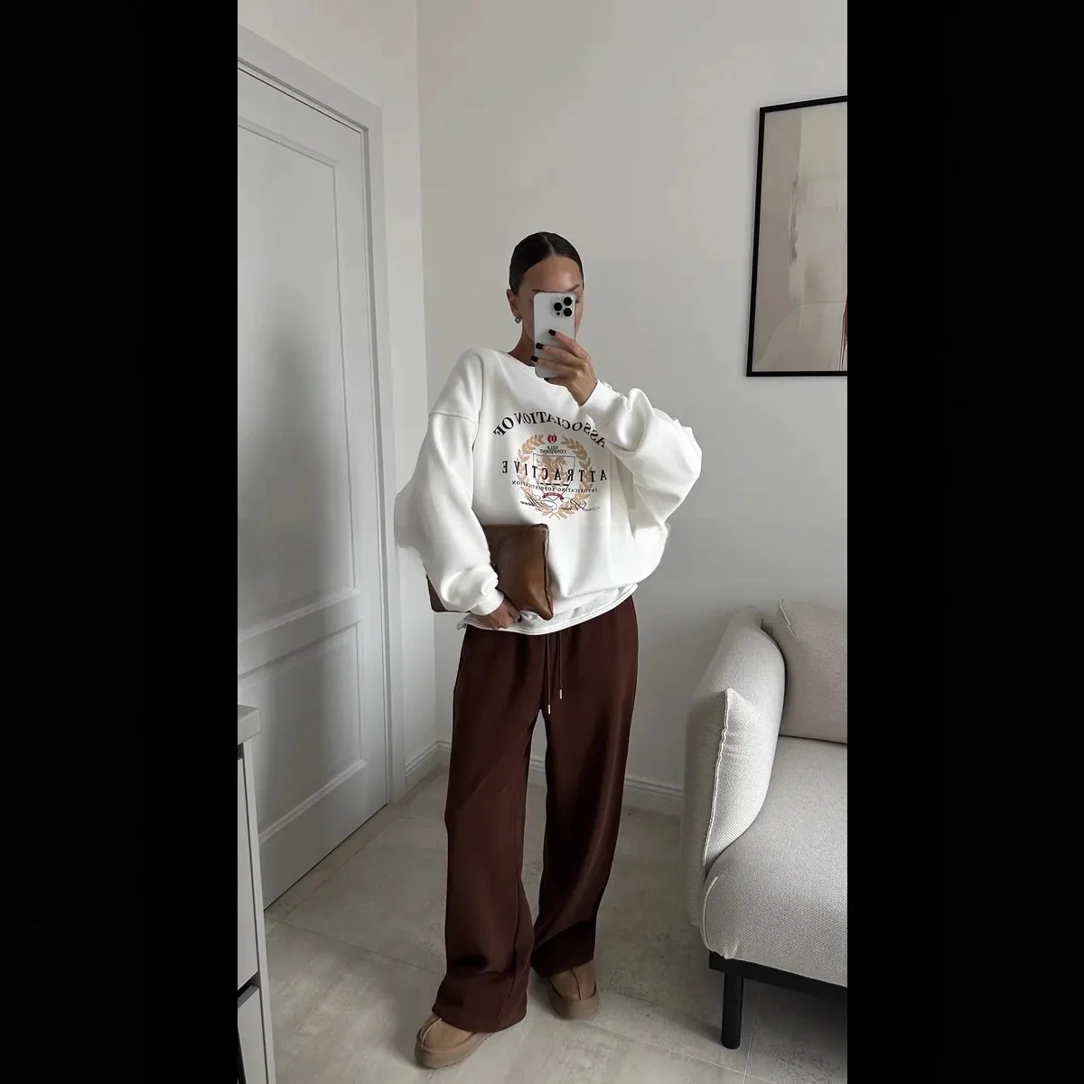 Bedrukt Veelzijdig Vlees Verhullend Straattrend voor Dames Chique Verdikt Sweatshirt met Ronde Hals Retro Amerikaanse Stijl