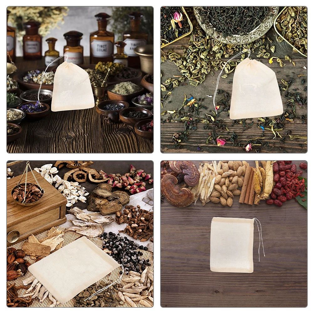 

50pcs Cooking Bags Cotton Strainer Spices Filter Drawstring Empty Sachet Tea Infusers Cheesecloth Stew Seasoning
