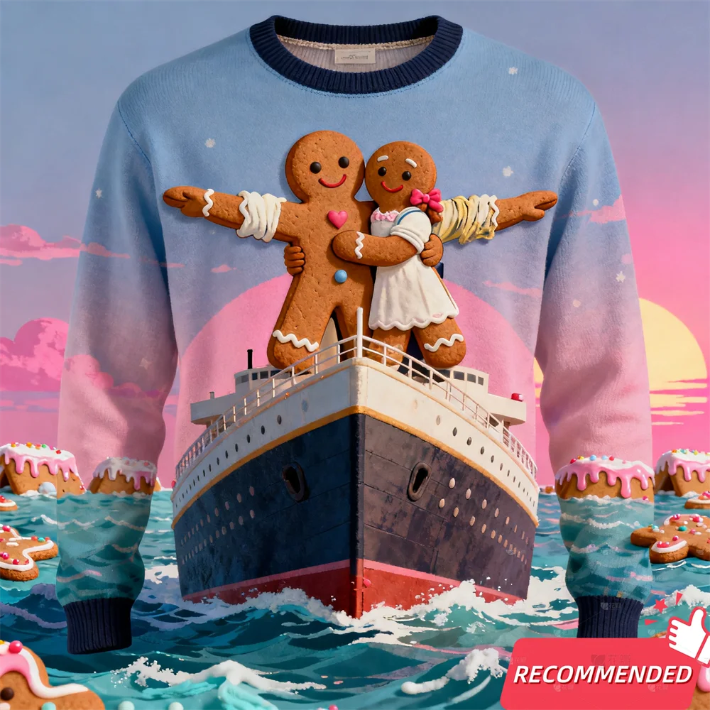 Lustiger Lebkuchenmann Hässlicher Weihnachtspullover Cartoon Anime Damen Herren Pullover Y2k Top 2025, neue Mode Weihnachten Sweatshirt Trainingsanzug