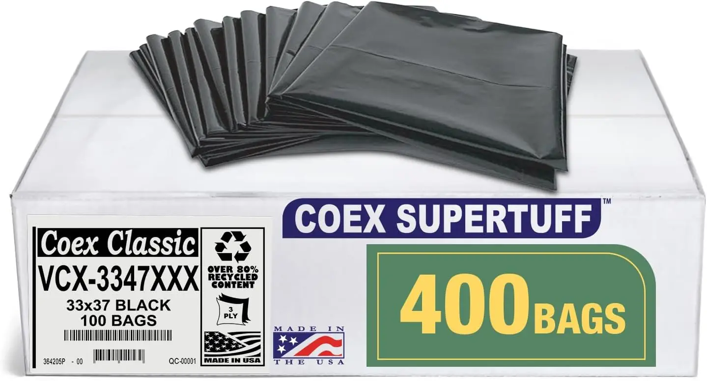 

Сверхмощные мешки для мусора на 33 галлона, толщина 2 мил, черные, 400 штук для прочного удаления мусора