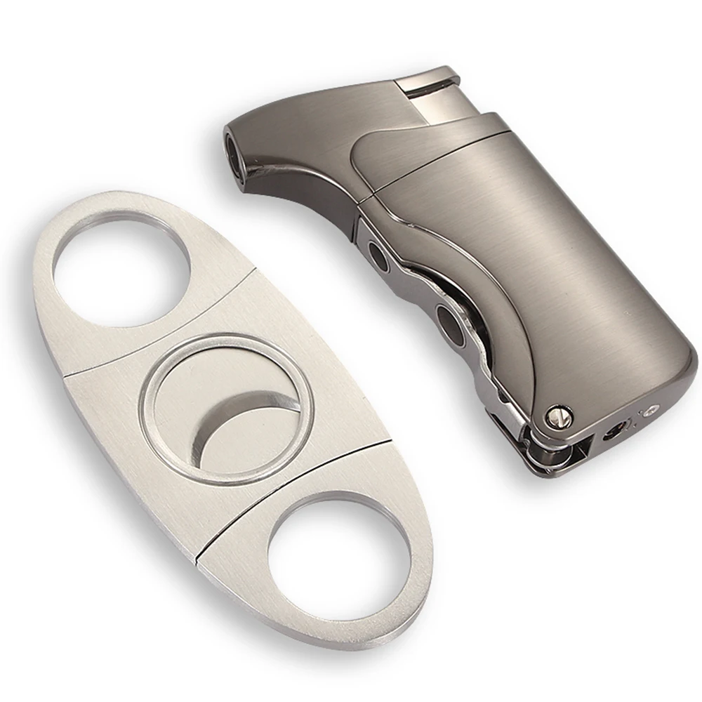 Mini Pocket Cigar Cutter Stainless Steel Guillotine Cigar Scissors Smoking Tool Gas Torch Cigar Lighter Cutter