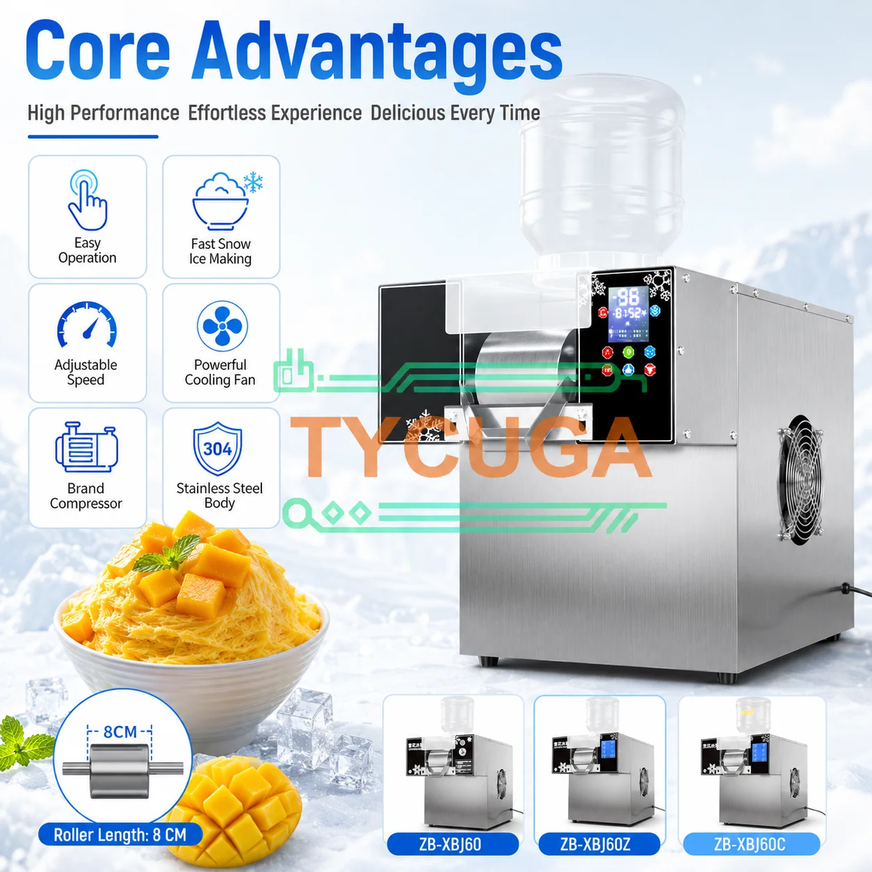 Commercial Snowflake Ice Maker Air Cooling Stainless Steel Body Optional Touch Screen Control For Milk Bingsu Dessert Shop Use