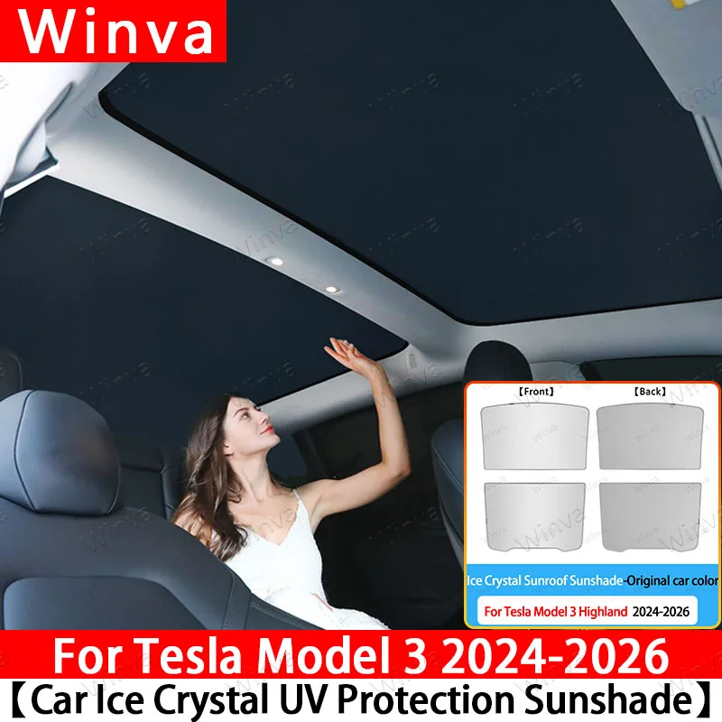 

Ice Cloth Buckle SunShade for Tesla New Model 3 Highland 2024-2026 Ice Crystal Car Roof Sunshade, Glass Skylight Accessories