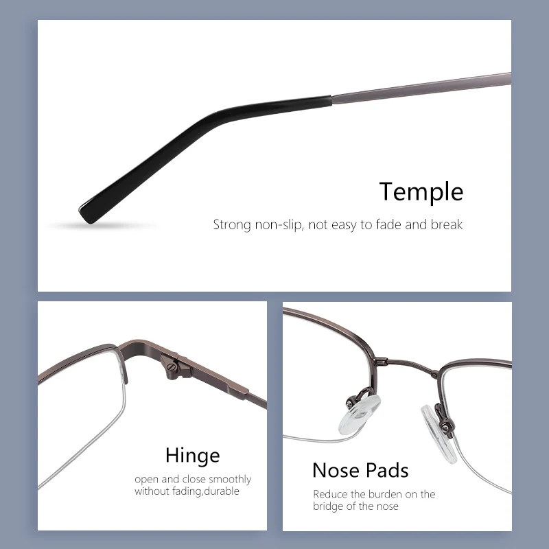 ZENOTTIC Half Rimless Rectangle Progressive Prescription Glasses for Men Myopia Anti Blue Light Photochromic Optical Eyewear