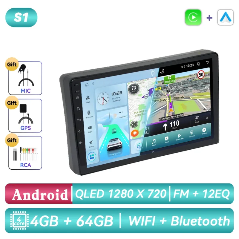 Android autoradio, multimediaspeler, navigatie, GPS, Carplay, autostereo voor Toyota FunCargo Yaris Verso 1999 - 2006