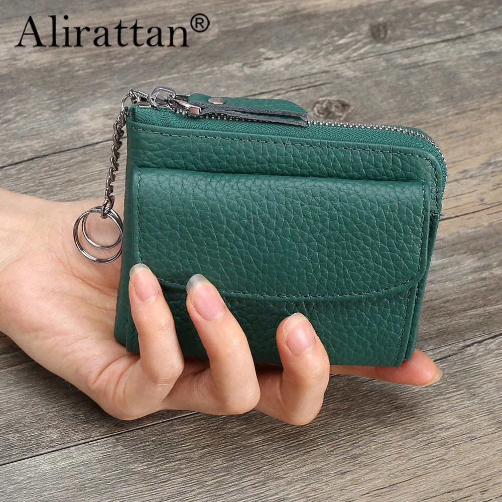 

Alirattan 2024 New Zero Wallet Multi layer Leather Minimalist Mini Zipper Coin Bag For Women's Small Wallet Card Bag