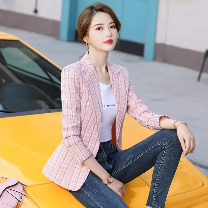 Blazer informal de manga larga para mujer, chaqueta corta de trabajo y oficina, trajes de primavera y otoño, novedad de 2024