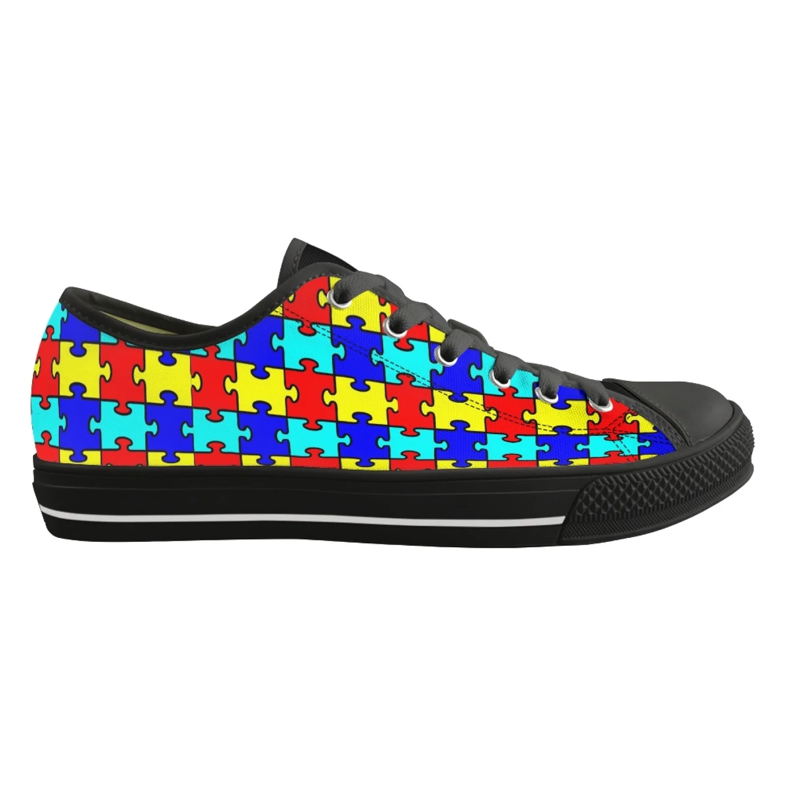 ELVISWORDS Autism Awareness Pattern Colorful Shoes Casual Women Canvas Vulcanized Shoes Female Light Comfortable Flats Sneakers