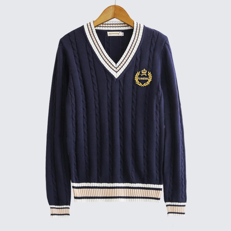 

Pure Cotton V-Ne Long Sve Sweater Hoodie for Men And Women High And Middle School Students Class orm Knitted irt