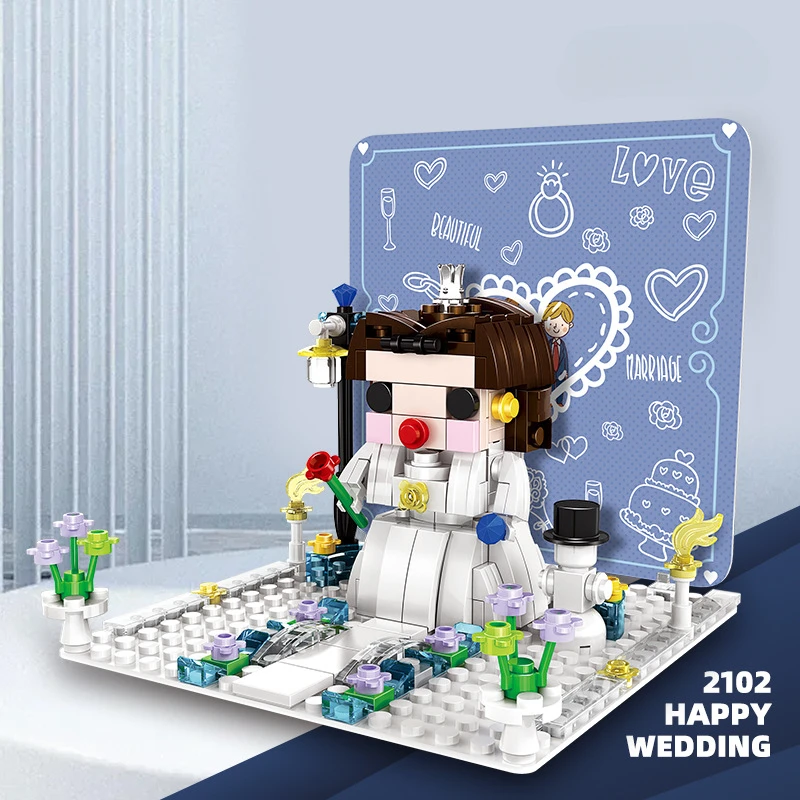 MOC Small Particle Bride Three-dimensional Building Block Greeting Card Domestic Assembled Toy Box Wedding Memorial Bricks Gift