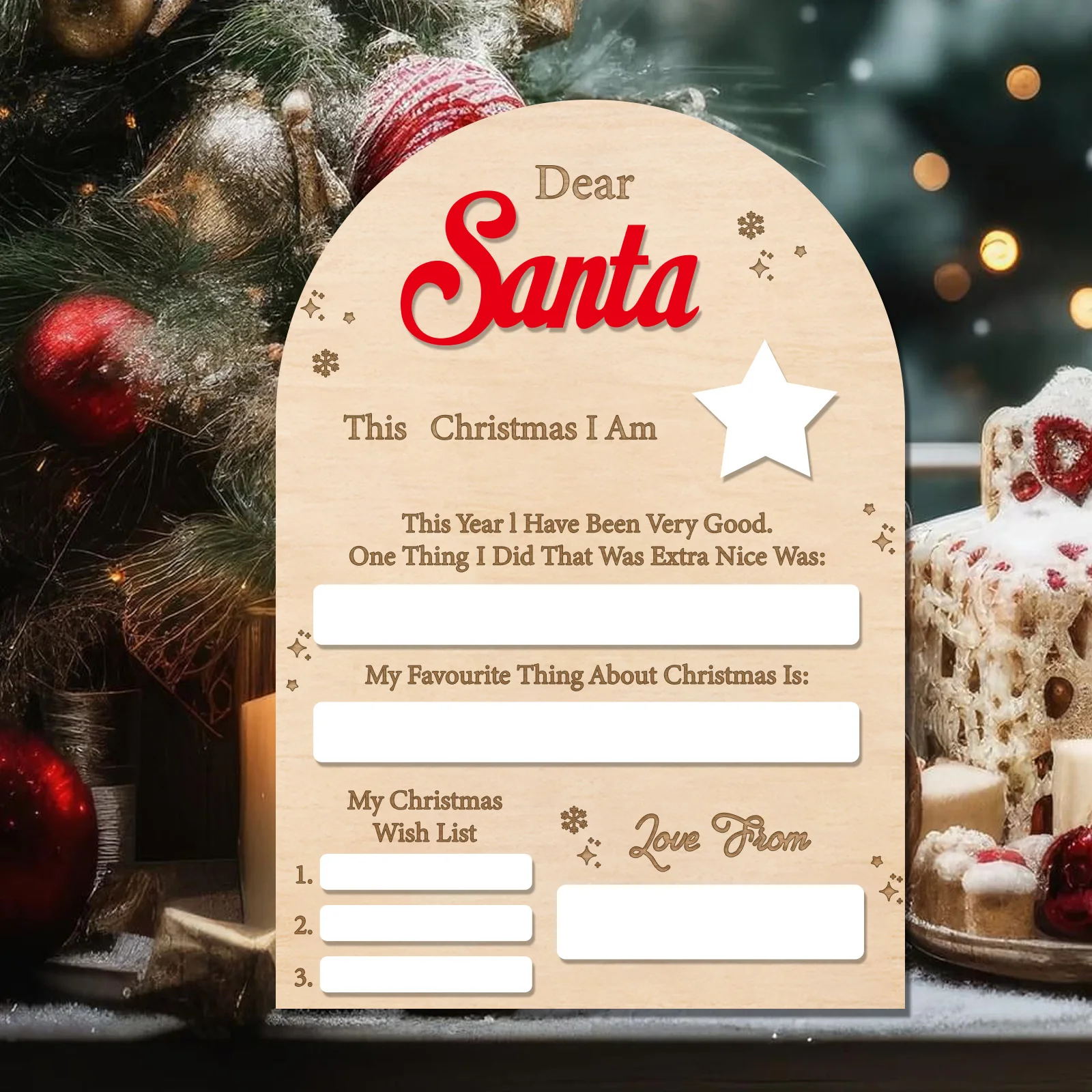 Reusable Dear Santa Wooden Board - Kids Christmas Wish List Sign, Dry Erase Letter to Santa, Festive Holiday Decor (26x18cm) - Image 4