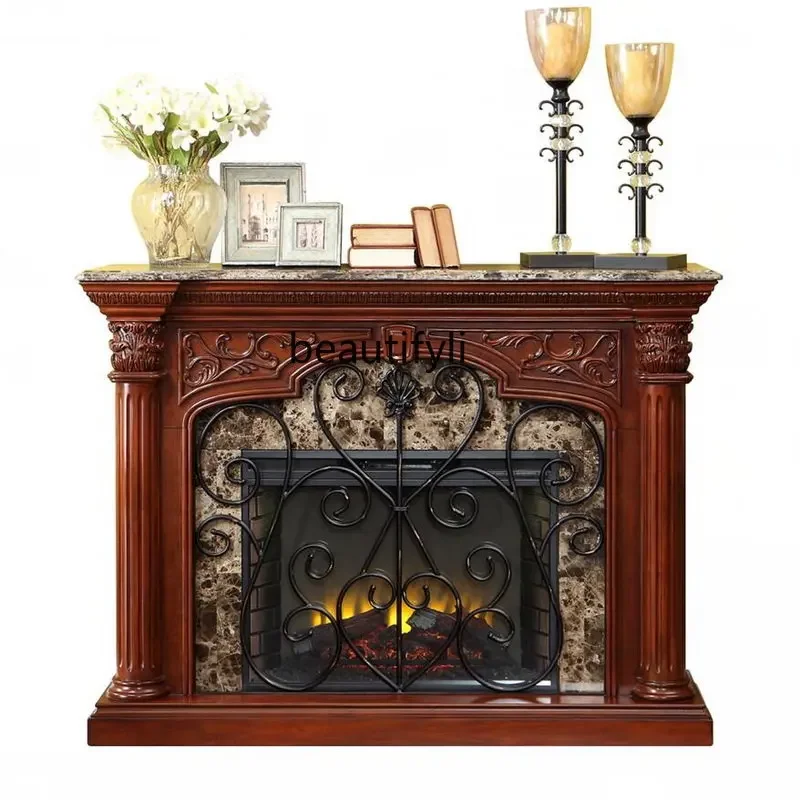 

Fireplace American Pastoral Solid Wood Fireplace Mantel Fake Fire Heating Hallway Fireplace Carved Stove Cabinet Curio Cabinet