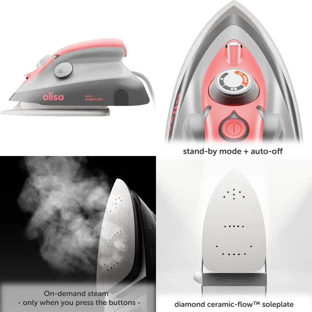 

Паровой утюг с керамической подошвой и LED-подсветкой для шитья, квилтинга, рукоделия и путешествий - мощность 1000 Вт, цвет коралл